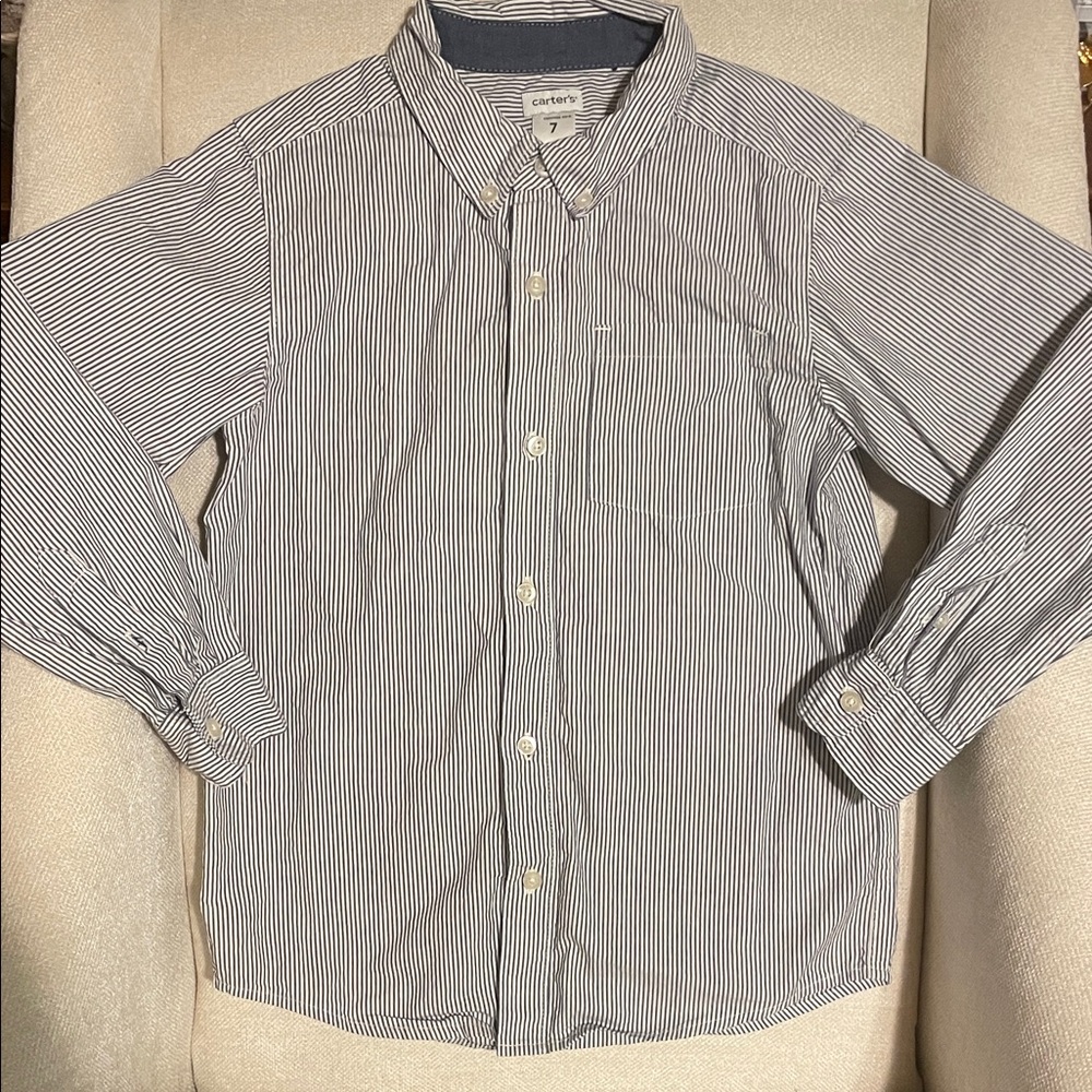 Carter's Navy and White Pinstripe Button-Down Shirt